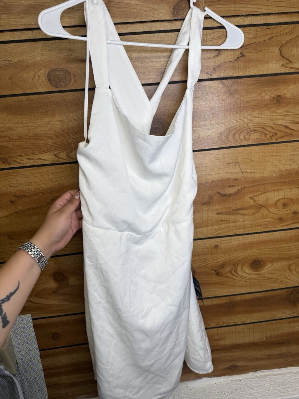 Lulus White Mini Dress with Twist Back, Size Large NWT